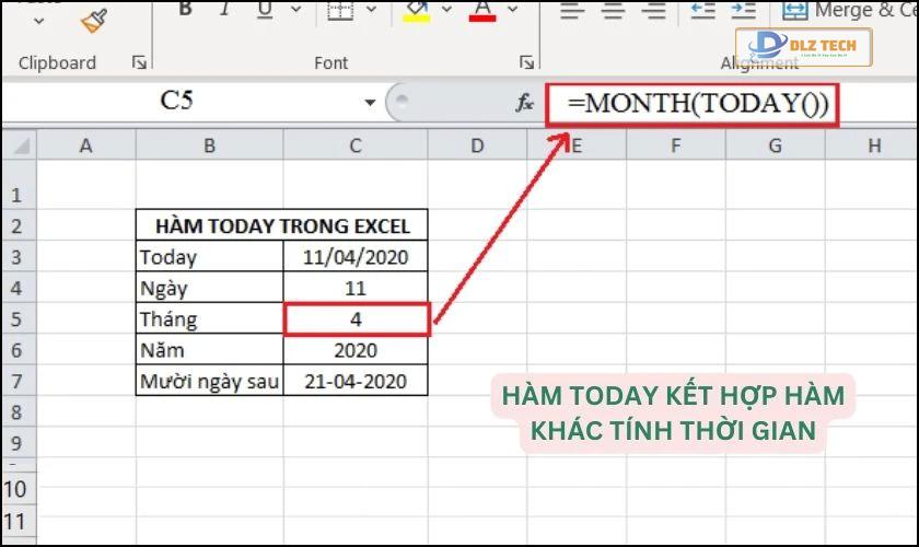 Hàm TODAY kết hợp với hàm khác tính thời gian