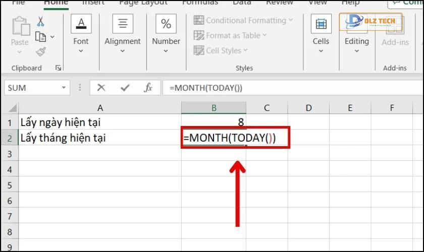 Công thức kết hợp hàm MONTH với hàm TODAY trong Excel là gì?