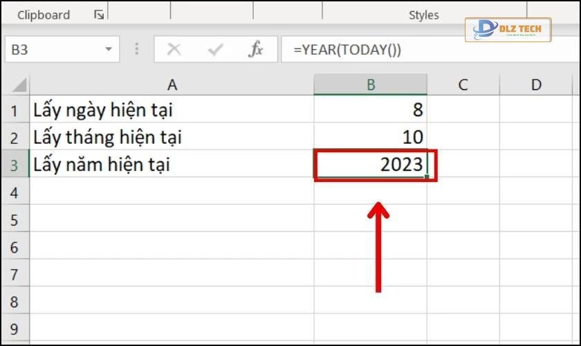 Công thức hàm Year kết hợp với hàm TODAY trong Excel là gì?
