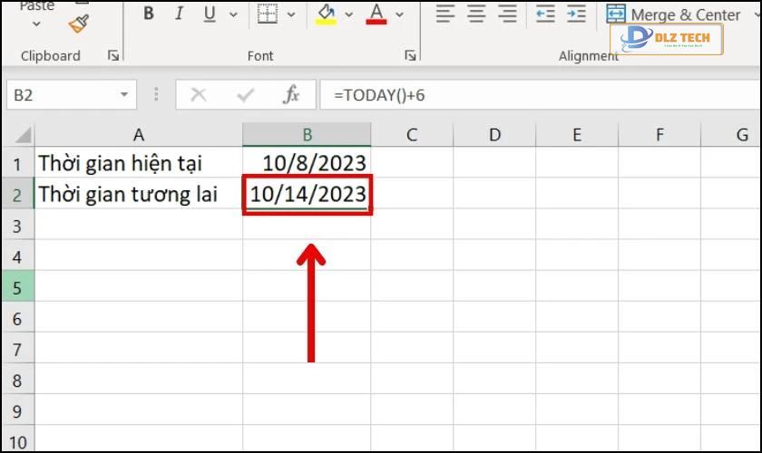 Nhập hàm TODAY để tính thời gian tương lai