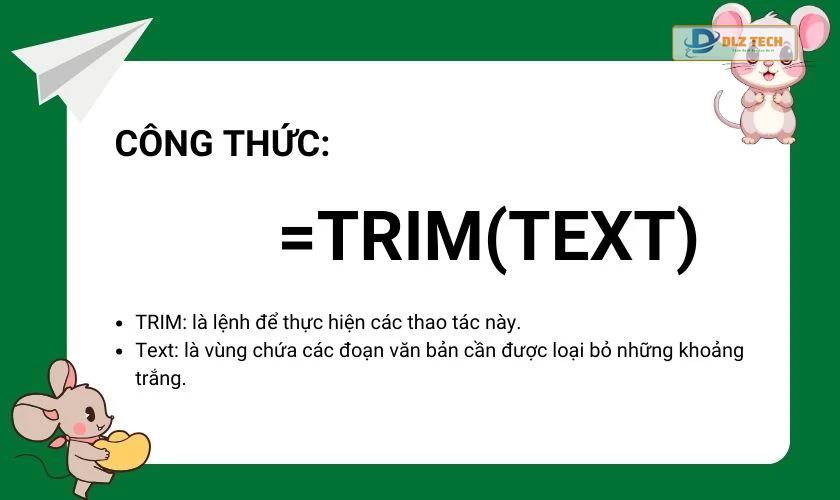 Công thức của hàm TRIM trong Excel