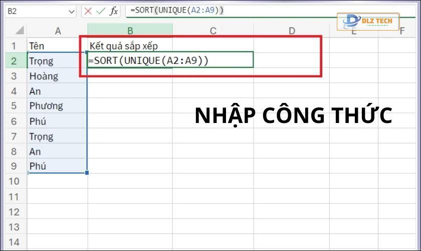 Cách sử dụng hàm SORT