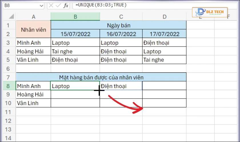 Quá trình lọc giá trị duy nhất