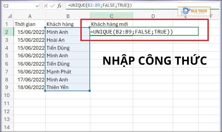 Ví dụ về lấy giá trị xuất hiện duy nhất