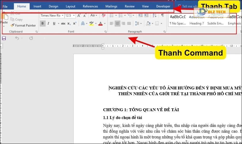 Vị trí của thanh công cụ trong Word