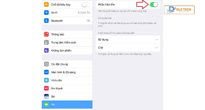 Gạt thanh trạng thái Phần trăm pin sang màu xanh