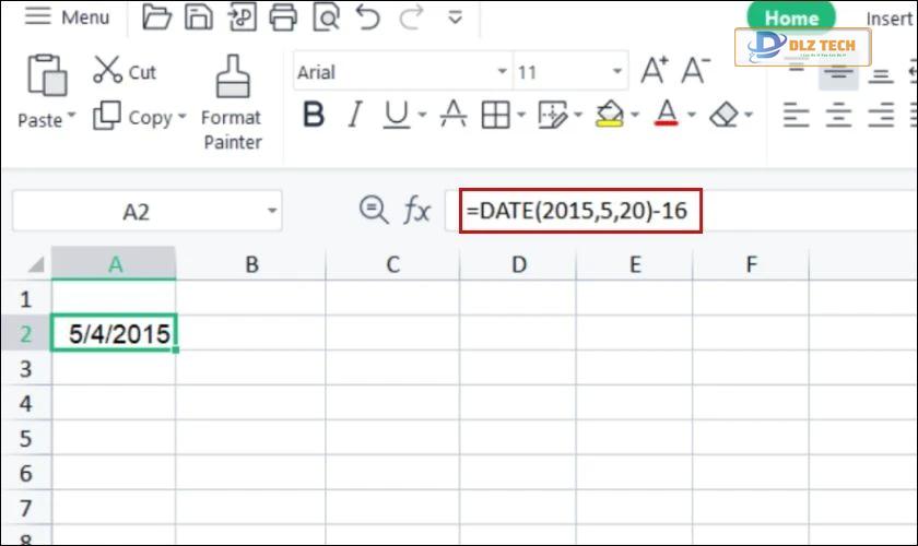 Nhập cú pháp: =DATE(2015, 5, 20) - 16