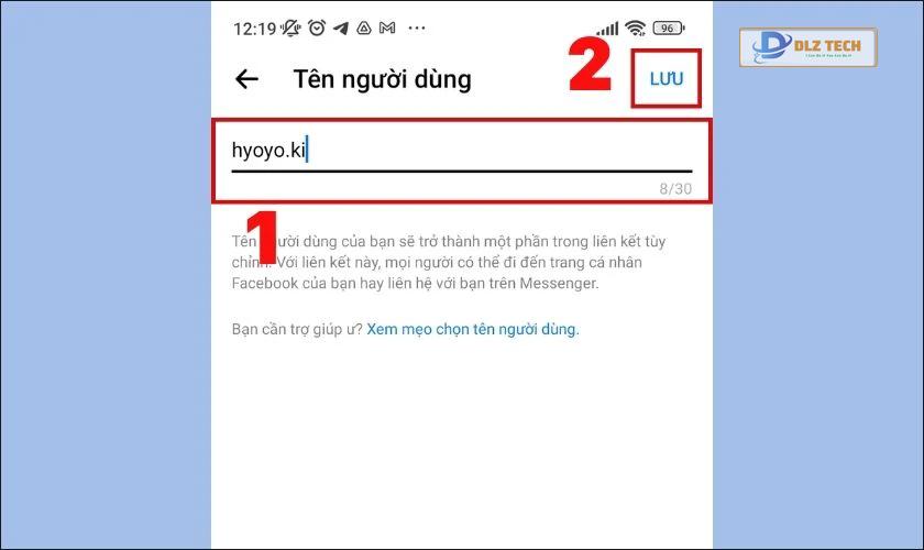 đặt lại tên để đổi link facebook
