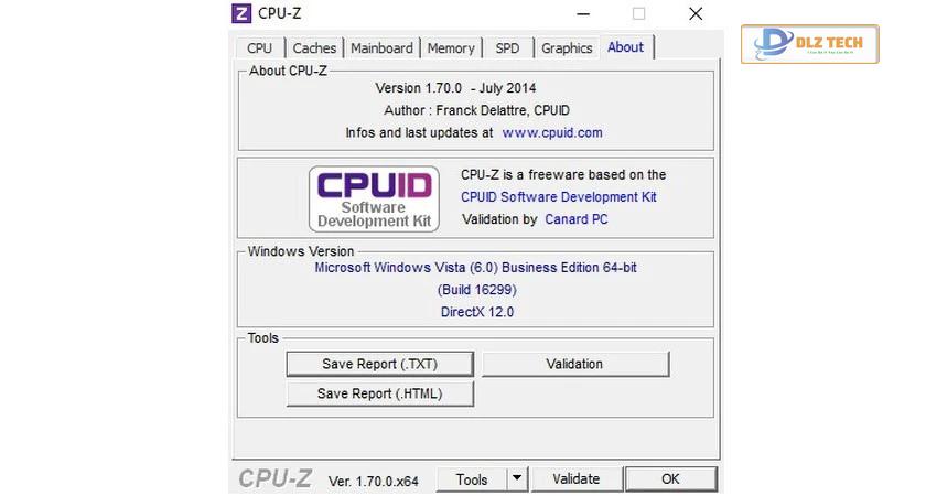 Thông tin phiên bản CPU-Z