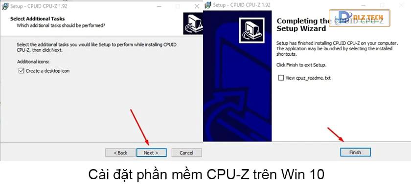 Hoàn tất cài đặt CPU Z cho Win 10
