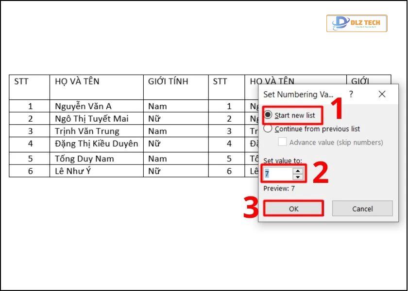 chỉnh lại số nối tiếp cột 1 tại set value to