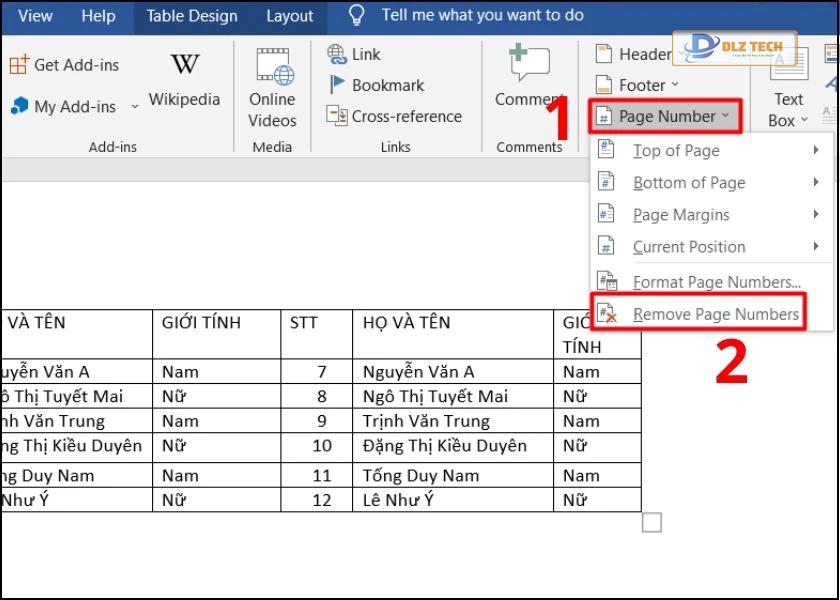 cách hủy đánh số thứ tự trong bảng word
