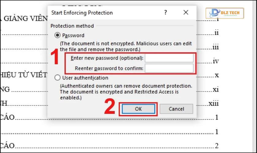 Nhập và xác nhận Password trên Word