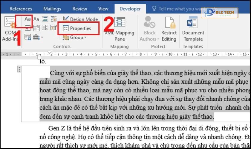 Thao tác thực hiện chọn vào ô Properties