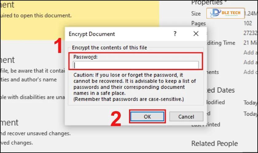 Hộp thoại Encrypt Document trên Word