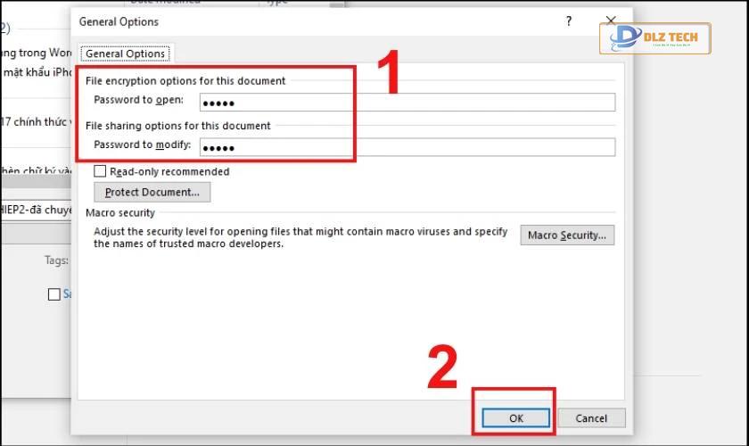 Thực hiện thiết lập 2 mật khẩu cho file Word