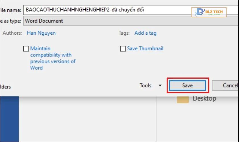 Chọn Save để kết thúc việc đặt mật khẩu cho file Word