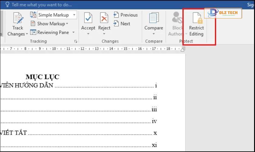 Dùng Restrict Editing để đặt mật khẩu