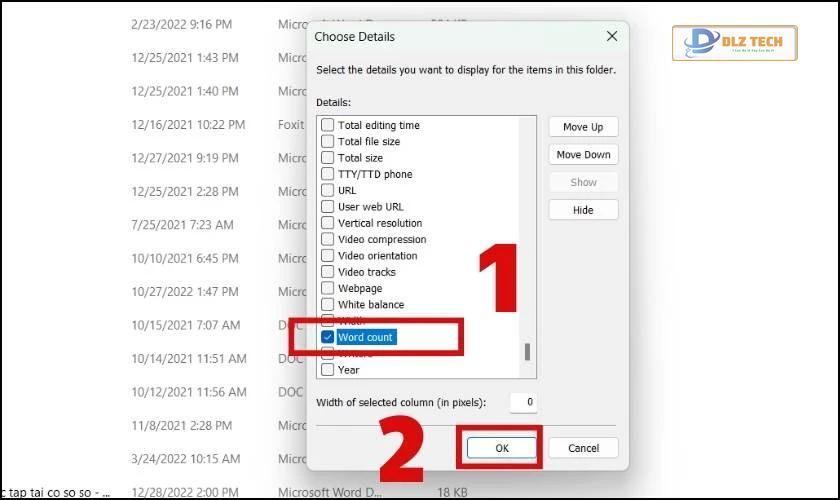 Tìm và tích chọn vào mục Word Count