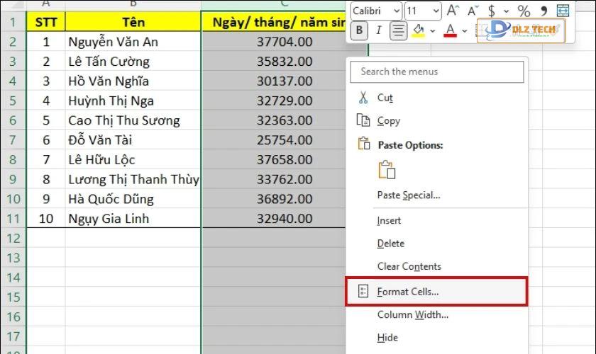 cách định dạng ngày tháng năm trong excel