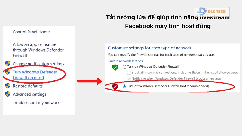 Tắt tường lửa khi facebook không phát trực tiếp được