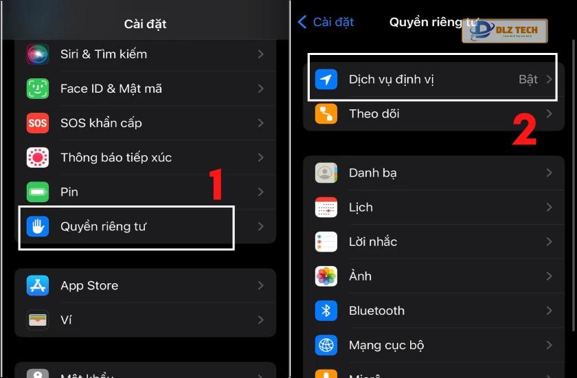 bật dịch vụ định vị, tìm iphone