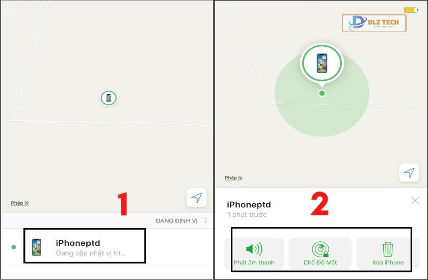 chọn chế độ phát âm thanh, xóa iphone, mất
