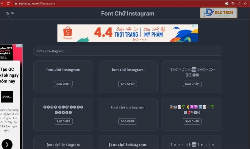 exotic text, đổi kiểu chữ đẹp đăng story instagram