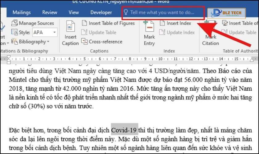 Chọn vào biểu tượng tìm kiếm để tạo Footnote trong Word