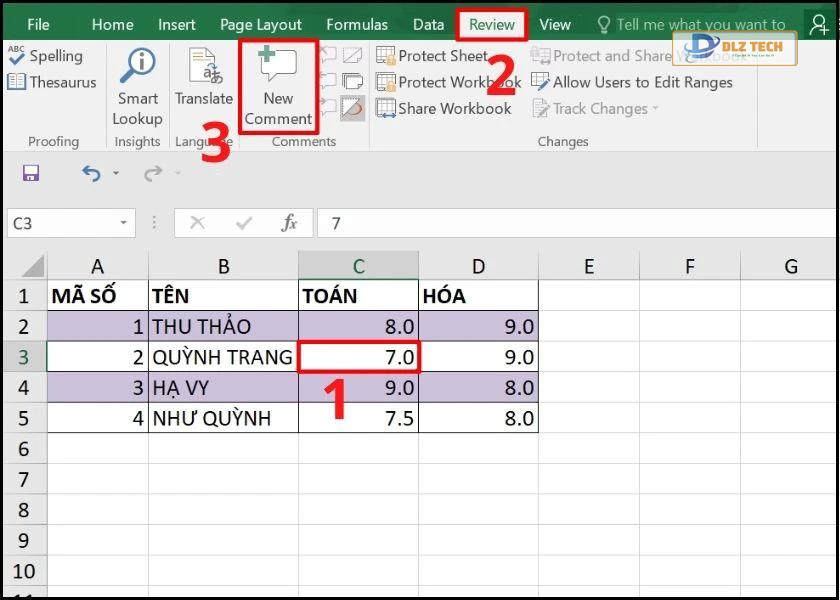 tạo comment bằng thanh ribbon