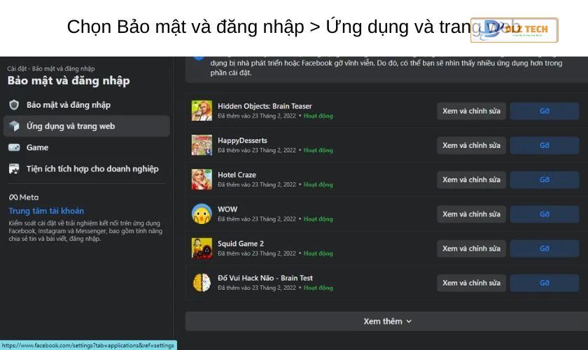 Gỡ game trên Facebook