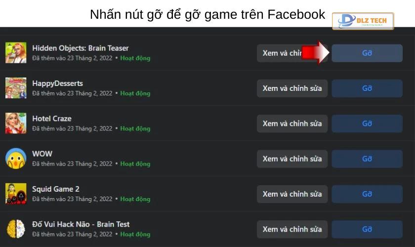 Gỡ game trên Facebook
