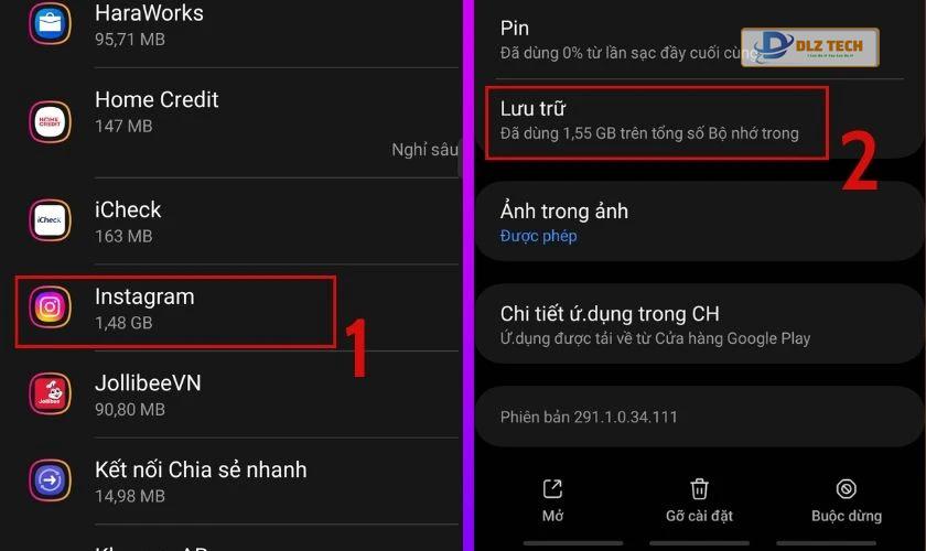 Chọn Instagram và vào phần Lưu trữ