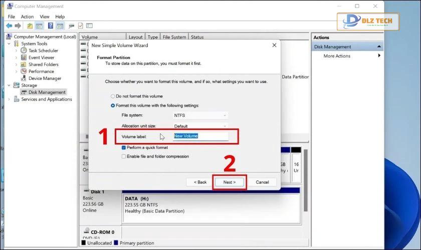 Thay đổi tên ổ đĩa trên Win 11 tại “Volume label”