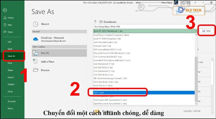Chuyển file Excel sang PDF, Word, XLS, XML, hình ảnh jpg