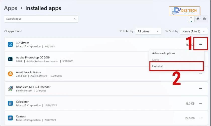 Chọn ứng dụng muốn xóa trên máy tính và bấm Uninstall