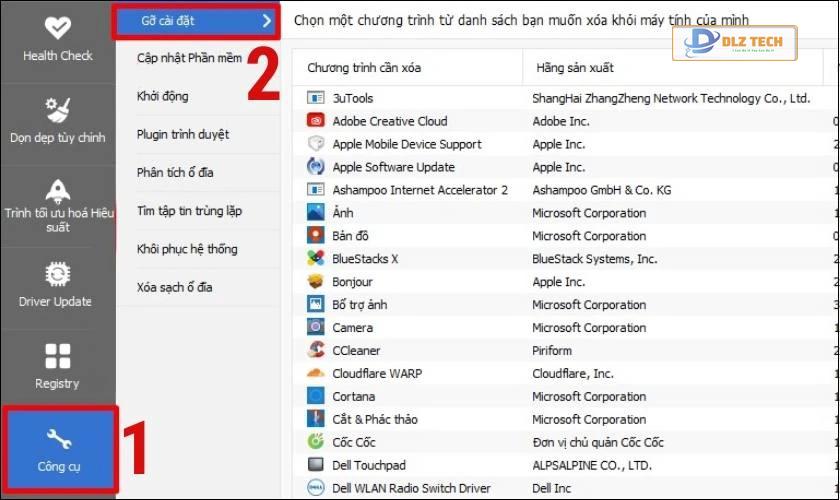 Chọn Tools (công cụ) và ấn vào mục Uninstall