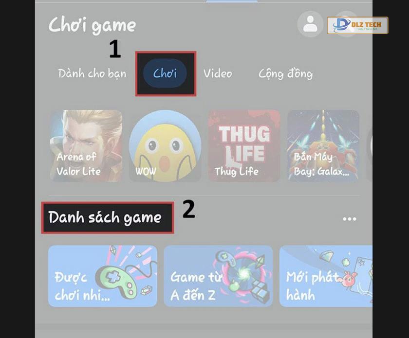 Chọn mục 'Chơi'