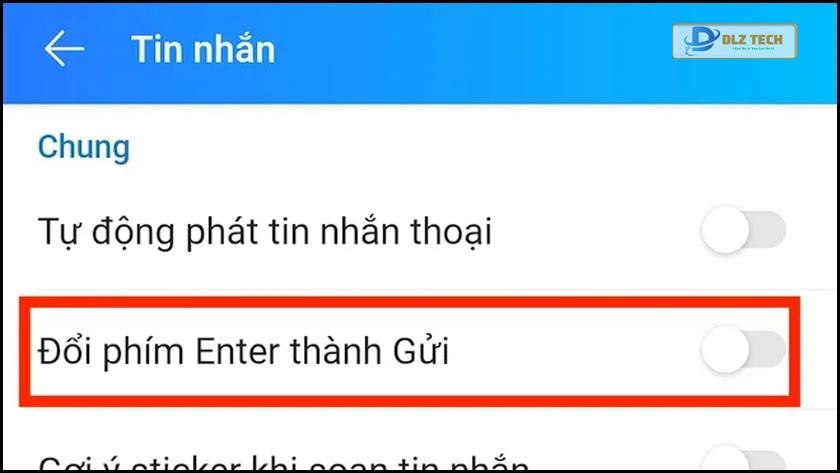 Nhấn tắt chế độ đổi phím Enter thành gửi