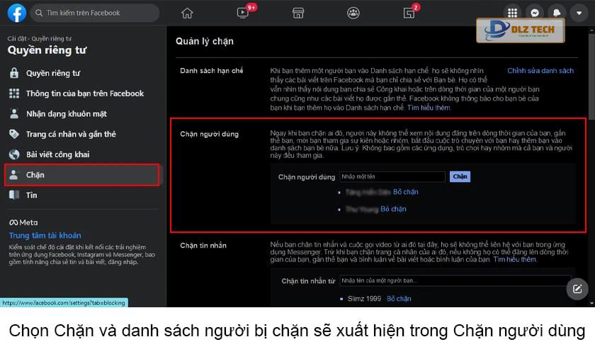 Bỏ chặn bạn bè từ trình duyệt Facebook
