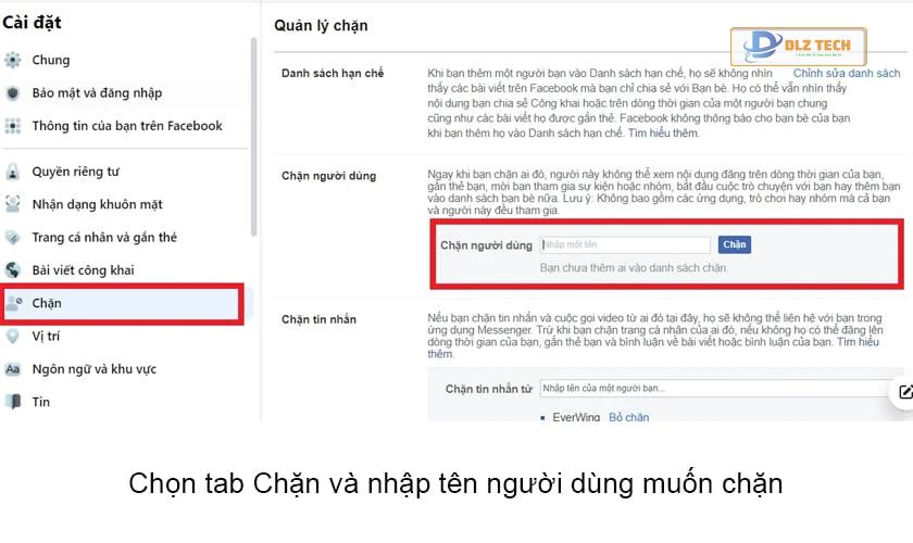 Chặn bạn bè trên facebook bằng trang web