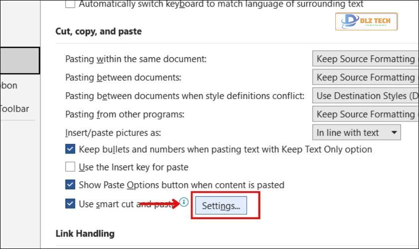 Vào settings để cài đặt các tính năng Cut, Paste, Copy