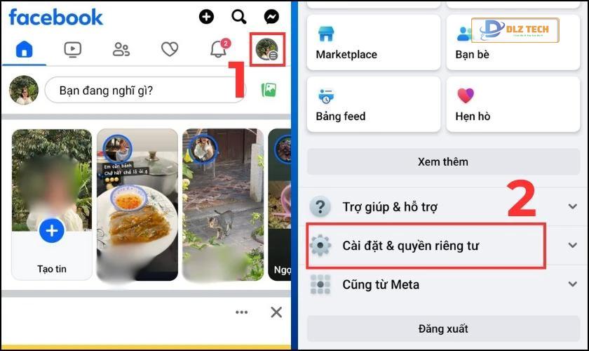 Nhấn vào Cài đặt & quyền riêng tư tại biểu tượng Menu