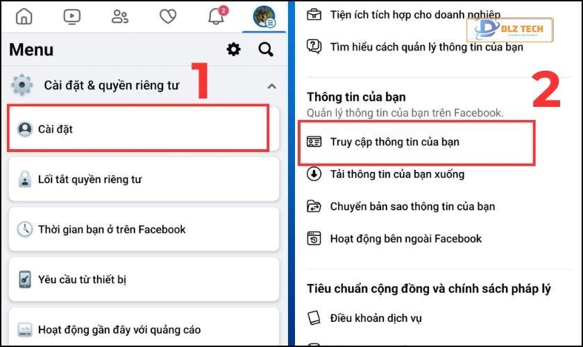 Chọn mục Truy cập thông tin của bạn tại mục Cài đặt