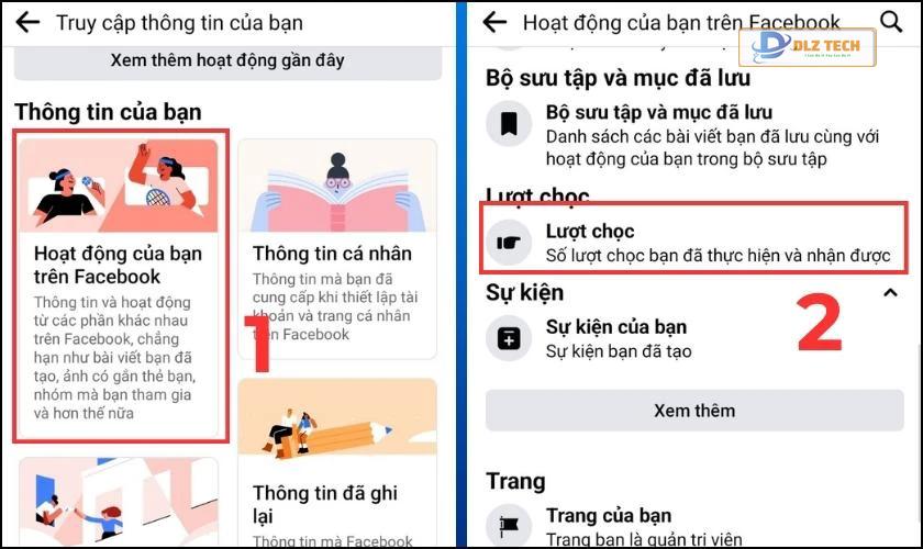 Chọn Hoạt động của bạn trên Facebook và nhấn vào Lượt chọc