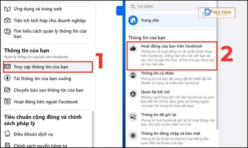 Vào Thông tin của bạn trên Facebook rồi nhấn mục Nhật ký hoạt động