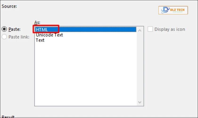 Chọn định dạng HTML