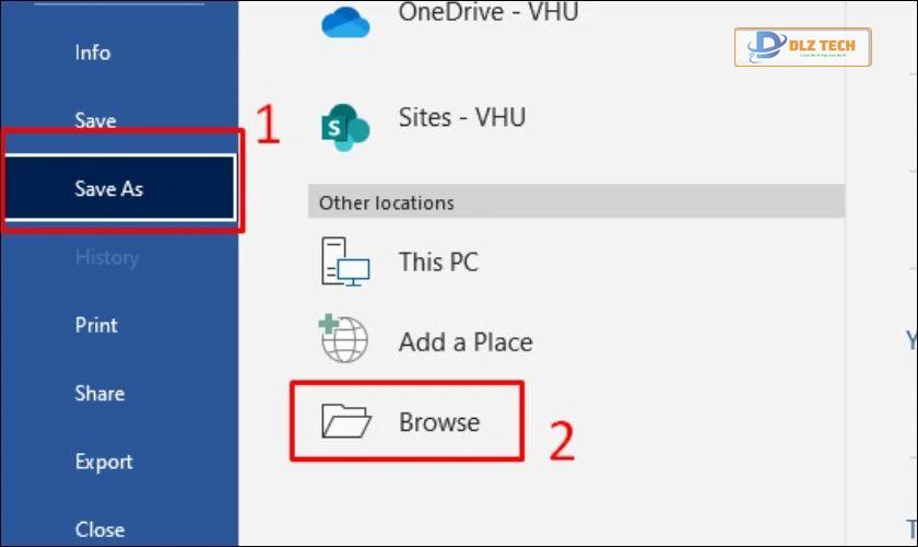Chọn vào Save As và nhấn vào mục Browse