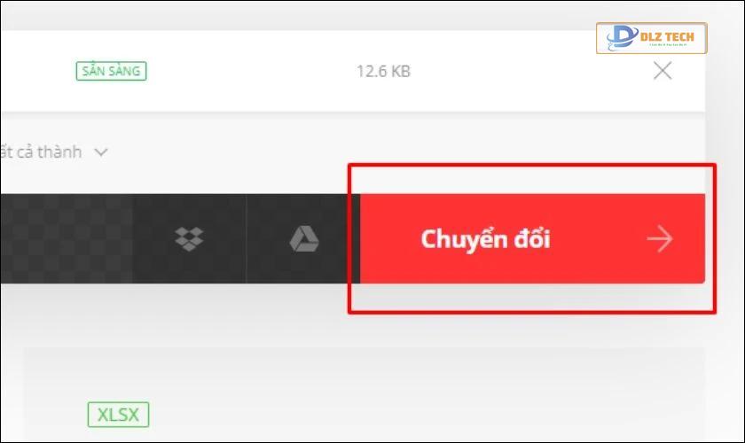 Nhấn vào chuyển đổi để chuyển định dạng từ file Word sang Excel
