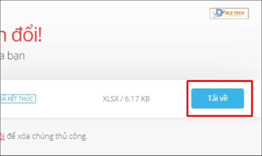 Nhấn tải về để tải file Excel vừa chuyển từ Word về máy